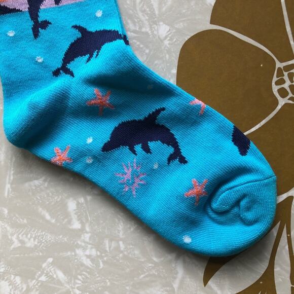 Sock It To Me Blue Orange Tropical Sunset Dolphins Sea Ocean Junior Crew Sock - Picture 4 of 6